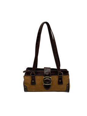 Brown Suede And Faux Crocodile Leather Shoulder Bag